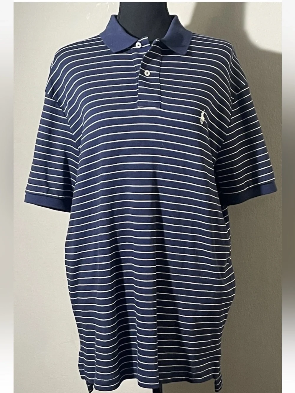 Ralph Lauren Navy and White Striped Polo Shirt